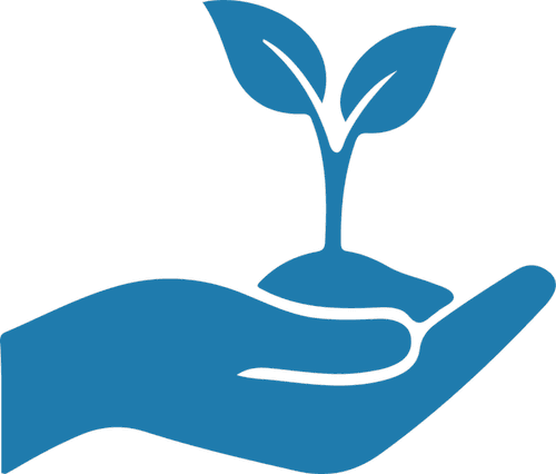 Hand holding a seedling icon